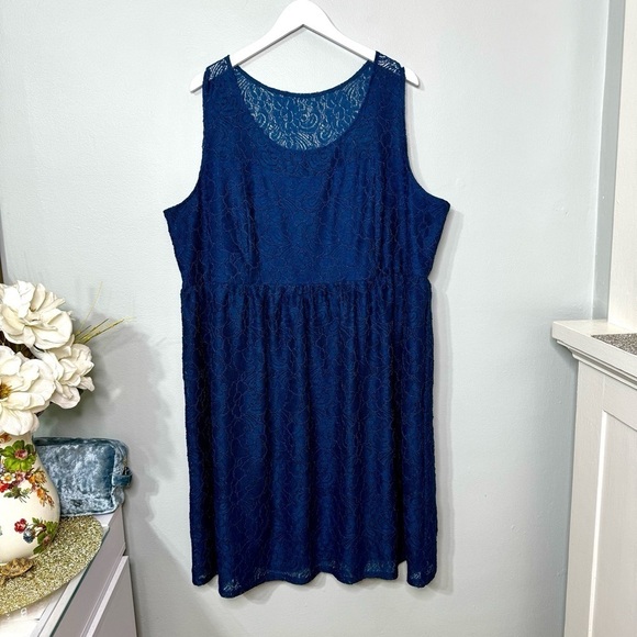 Lane Bryant Teal Blue Lace Overlay Midi A-Line Dress Size 26 - Picture 8 of 13